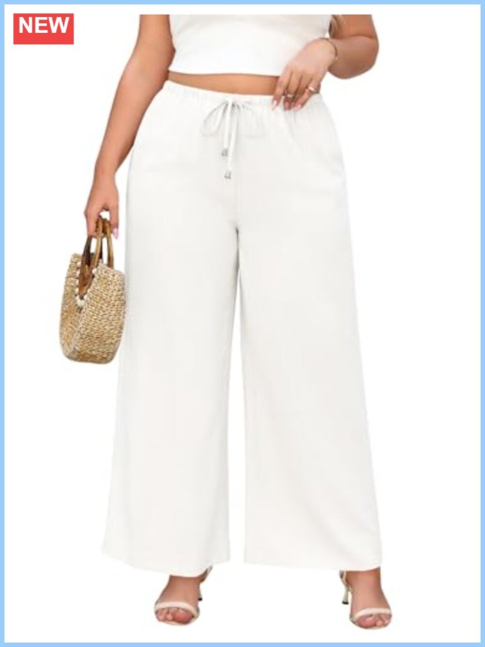 Plus Size Linen Wide Leg Palazzo Pants Drawstring Boho Casual Flowy Summer